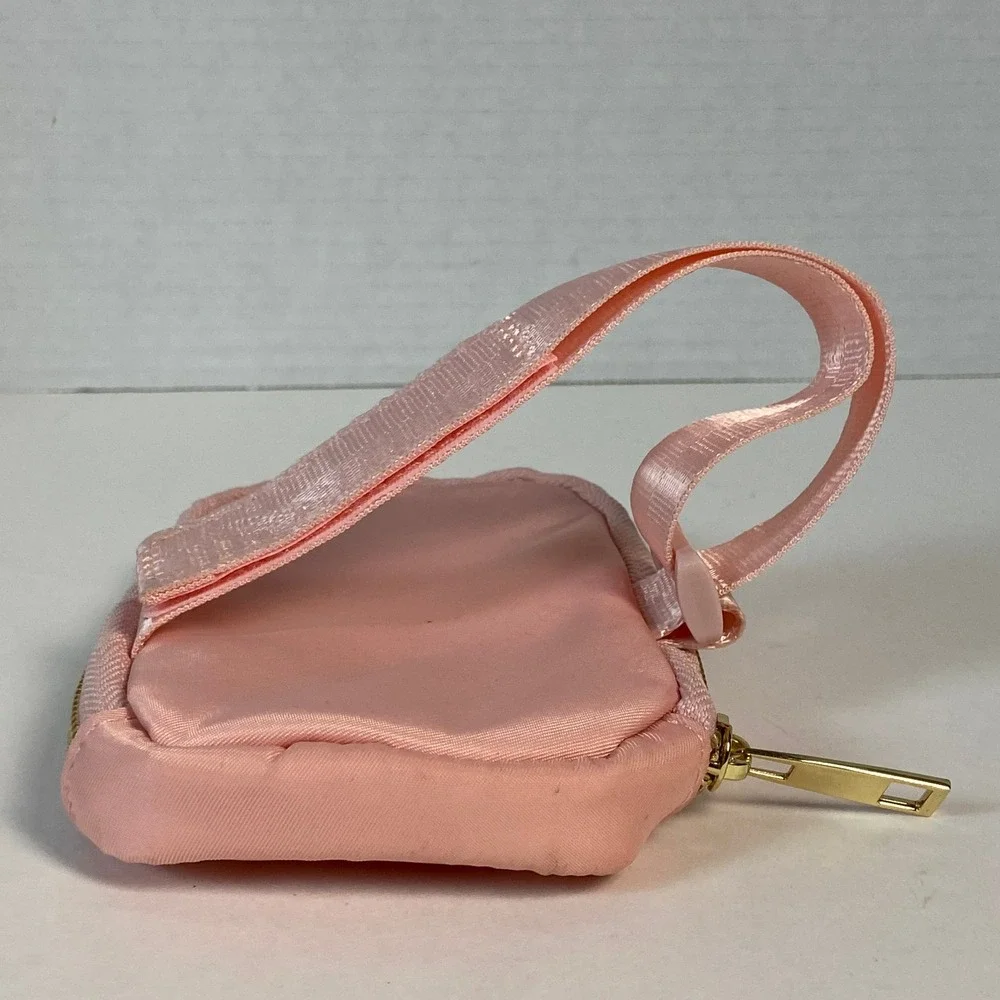 The Darling Effect Pink Nylon Small Zip Pouch w/Arm Strap Gold Hardware Mini Bag